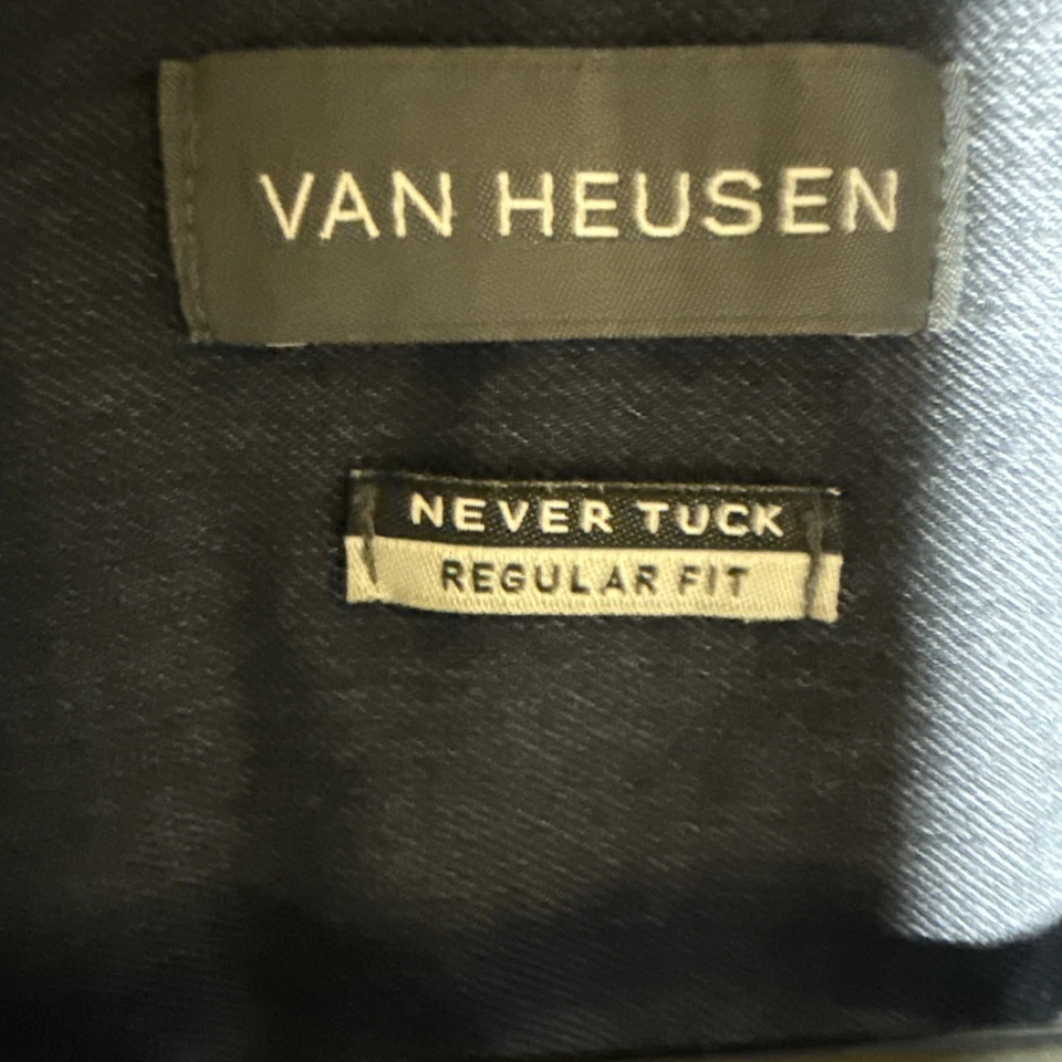 Van Heusen Never Tuck ajuste clásico abotonado XLT 17-17,5 azul manga larga Foto 2 de 4