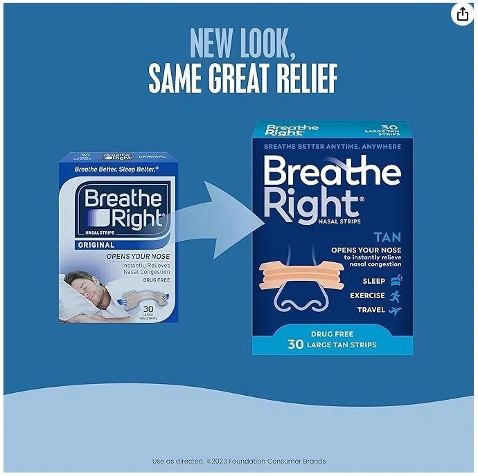 Breathe Right Original Nasal Strips, Tan, Snoring & Congestion Relief, 30 Count - image 2 of 3