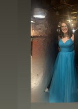 Blue Tulle Long Gown, V-Neck, Sleeveless, Strappy, Formal Party/Cocktail Dress