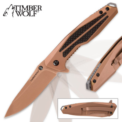 TIMBER WOLF ROSE GOLD ASSIST OPENING POCKET KNIFE 8inch OVERALL CLIP - LOCK NEW