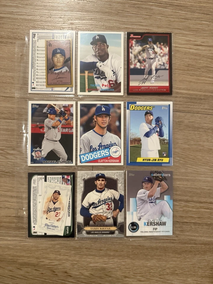 Lote de tarjetas de béisbol de los Dodgers de Los Ángeles Kershaw Ryu Puig Kemp Koufax Seager Foto 2 de 4