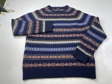 J. Crew Men's Navy Fair Isle Wool Knit Sweater Pullover Size Large