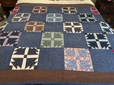 Vintage Handmade Quilt Indigo Patchwork Cotton Bedspread