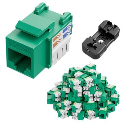50 Pack Cat6 Keystone Jack Punch Down Stand RJ45 Ethernet 90 Degree UTP Green
