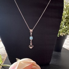 Silver Anchor Pendant Charm Necklace with Blue Bead Sea Theme