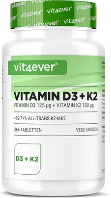 Vit4Ever Vitamin D3 + K2 Depot - 365 Tabletten - Premium Rohstoff: 99,7+% All-Tr
