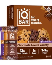 IQBAR Clean Plant Protein Bars Chocolate Lovers Variety 12 Count Keto, Veg...