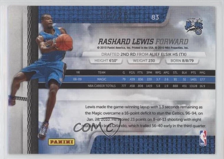 2009-10 Absolute Memorabilia Platinum Spectrum /25 Rashard Lewis #83 - Image 2 of 2