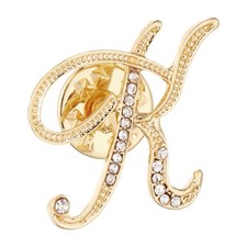 Rhinestone Letter Lapel Pins, Alphabet Brooch Pins, Gold Tone, Letter K