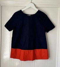 Marks and Spencer Navy/orange Colour block 100% Cotton Short Sleeve Blouse UK 8
