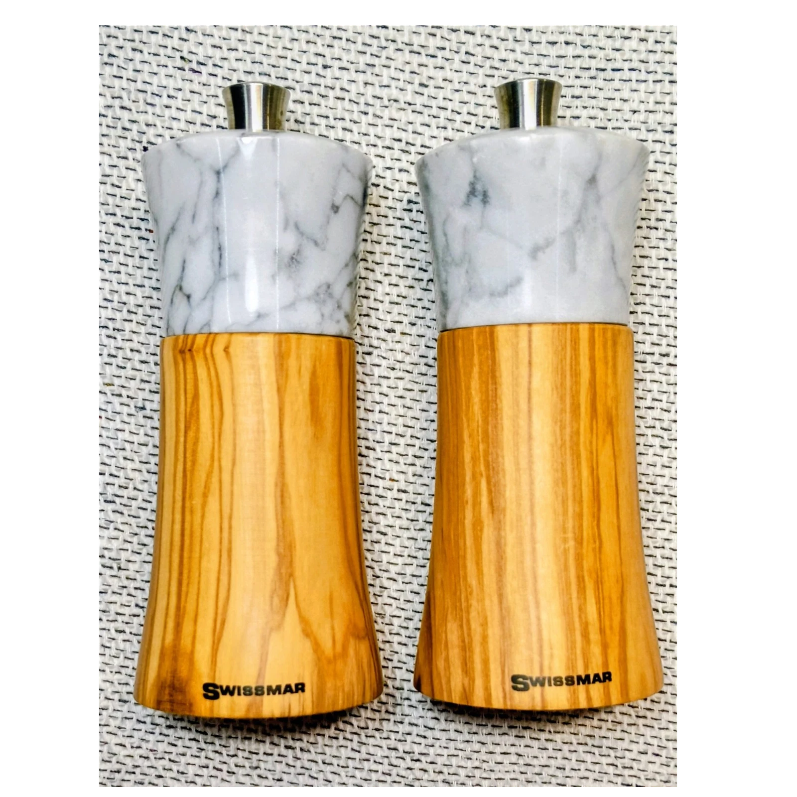 Swissmar Olivewood & Marble Salt & Pepper Grinder Mill Set Adjustable 6 Inch