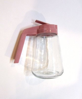 Vintage 1980's Clear Glass GEMCO USA Syrup Pitcher w Pink Plastic Handle Spout