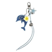 Blue Dolphin Purse Charm Keychain with Shell Cord Detail
