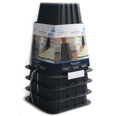 Tall Bed Risers Set of 4 Black Plastic Bed Frame Risers 8 Inch Height Under Bed