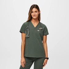 FIGS Catarina One Pocket Scrub Top Women s XS Olive Green Medical Uniform V-Neck
