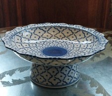 Blue & White Pedastal Bowl
