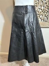 VINTAGE BLACK LEATHER A-Line Skirt Knee Length Size 6