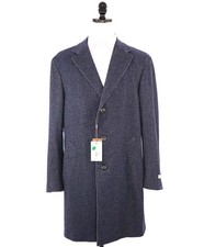  2,450 CANALI - "KEI" 50 CASHMERE Navy Classic Wool Topcoat Coat - 46R