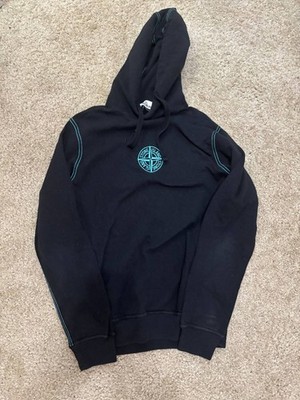 Stone Island Black-Blue Hoodie - size Large, made in italy
