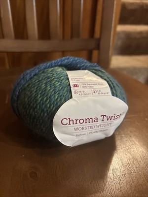 Chroma Twist Worsted Weight Blue Green Yarn 218 Yds  70 Wool, 30 Nylon 100 Grams
