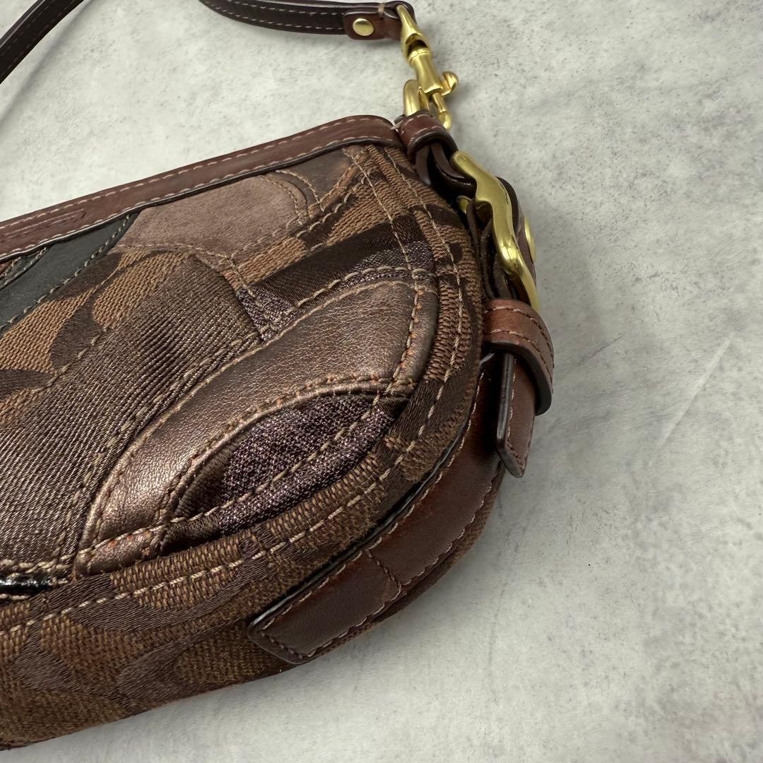 Coach Pouch Bag Patchwork Brown Leather Women Use… - image 10