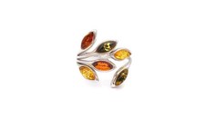Vintage Sterling Silver 925 Amber Leaf Ring Size 7 Adjustable