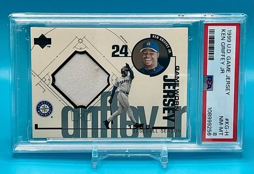 1999 U.D. Ken Griffey Jr Game Worn Jersey Baseball Card #KG-H PSA 8