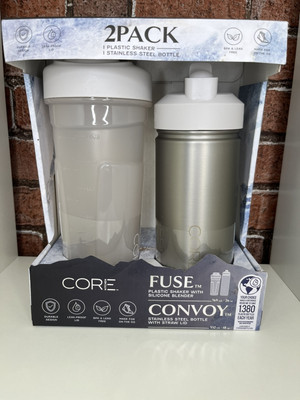 Core Kitchen Chalk Grey Convoy Bottle 592ml & Fuse Protein Shaker 769ml