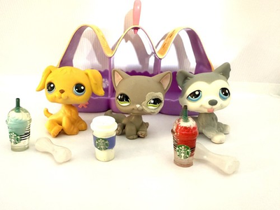 #ad LITTLEST PET SHOP Golden #21 Shorthair Cat #467 Husky #70 LPS w Accessories $74.99