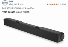 Dell AC511 USB Wired Soundbar, USB Powered Volume Control, 2.0 Black