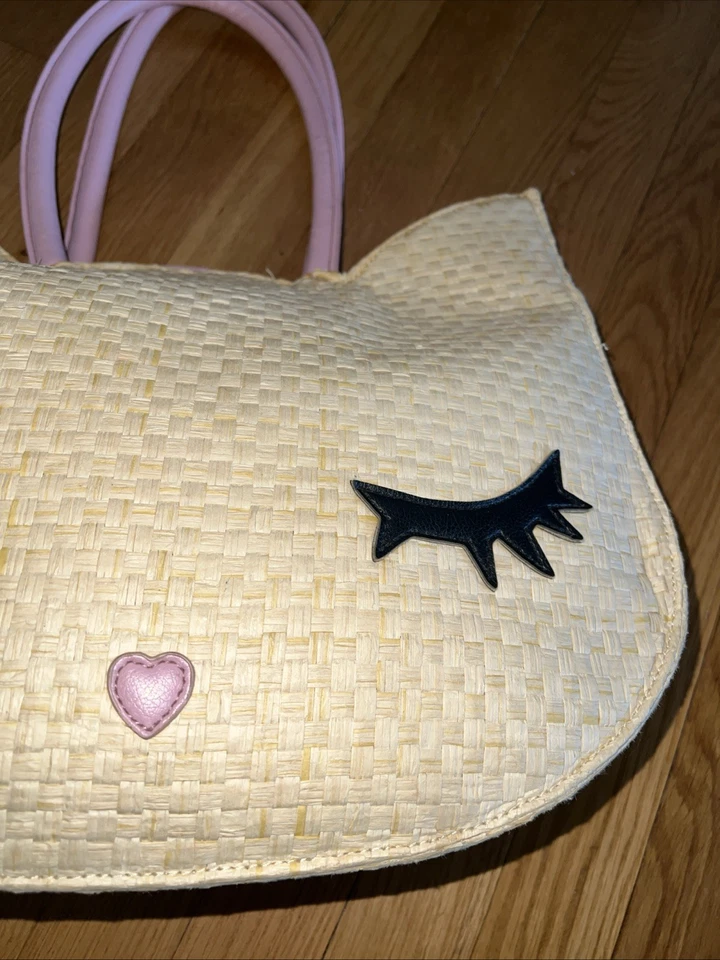 Bolso de Playa de Verano Betsey Johnson Luv Betsey Grande Cara de Gatito Paja Usado en Excelente Condición Foto 2 de 4