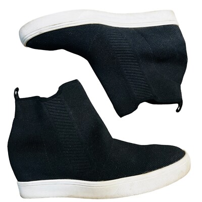 MIA Khloey Wedge Sneaker Women’s Size M Black Pull On Knit Sock Comfort 