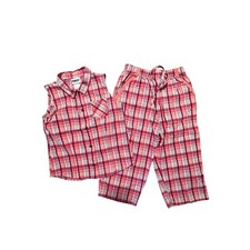 Vintage OshKosh Plaid Set Sleeveless Top Cropped Pants Pink Girls 6