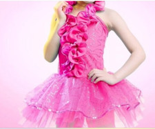 Kids Latin Dance Dress Performance Polyester Flower Sleeveless, PINK