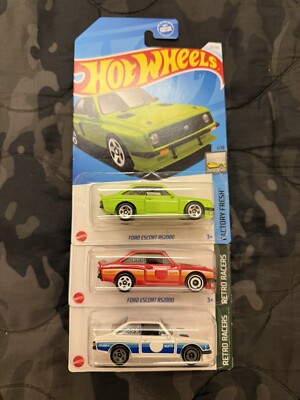 2023/24 Hot Wheels Ford Escort RS2000 Trio, All Different, 1/64 scale Casting