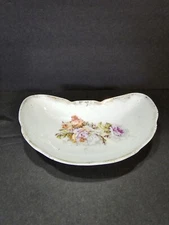 Vintage Porcelain Floral Crescent Bone Dish