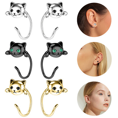 20g Cute Cat Earrings 925 Sterling Silver Huggie Earrings Nose Piercings Jewelry