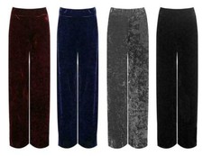 Ladies Palazzo Trousers Velour Velvet Wide Flared Leg Pocket Pants Plus Size