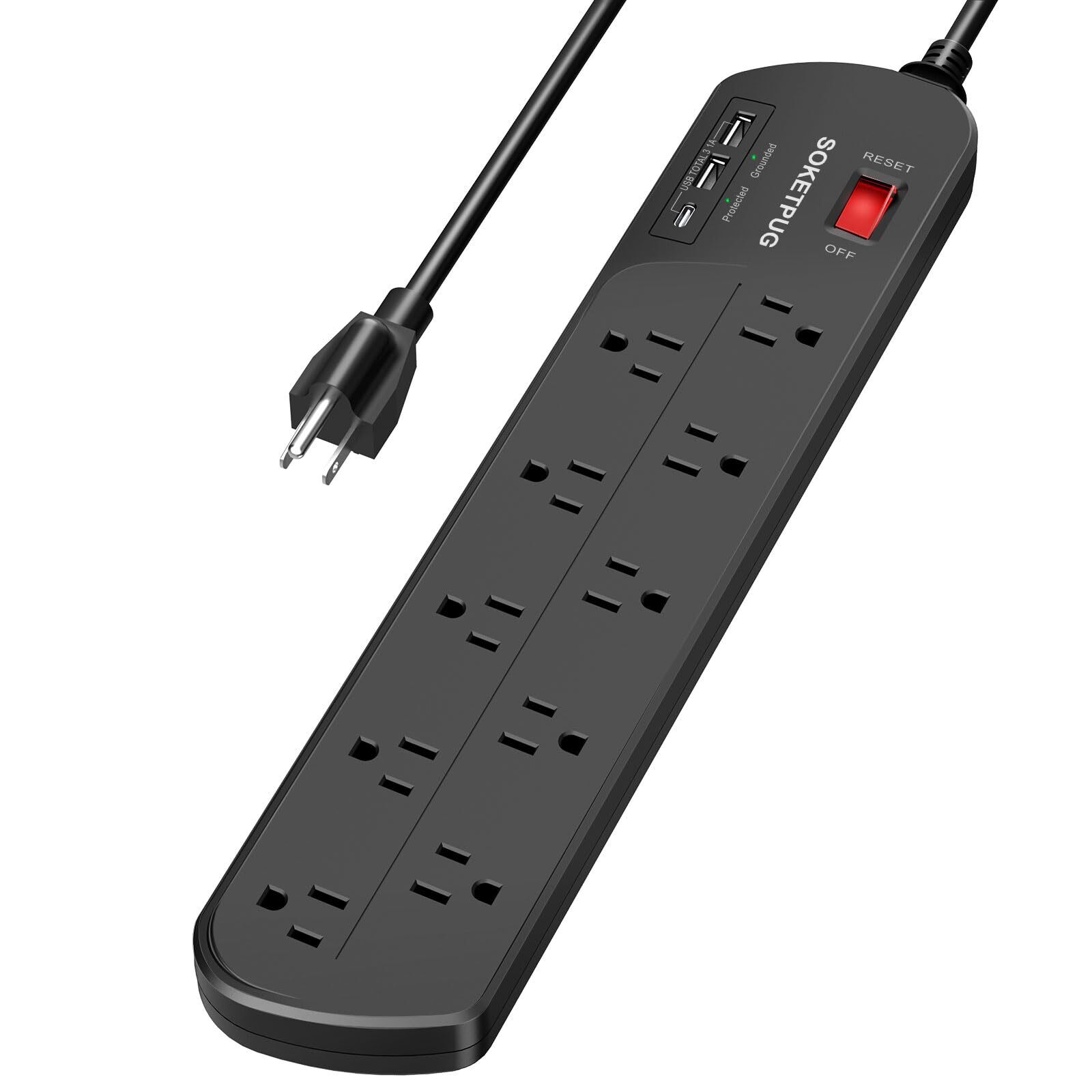 Surge Protector Power Strip, 10 Outlets with 1 USB C and 2 USB Ports for Home...-image
