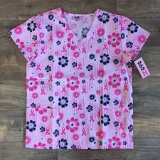 NEW 365 SMALL Scrub Top- Floral Pink Breast Cancer Awareness - New w/ Tag