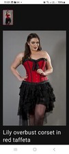 Lily overbust burlesque corset in red taffeta