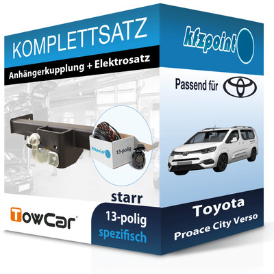 Für Toyota Proace City Verso 19- TOWCAR Anhängerkupplung starr + 13polig E-Satz