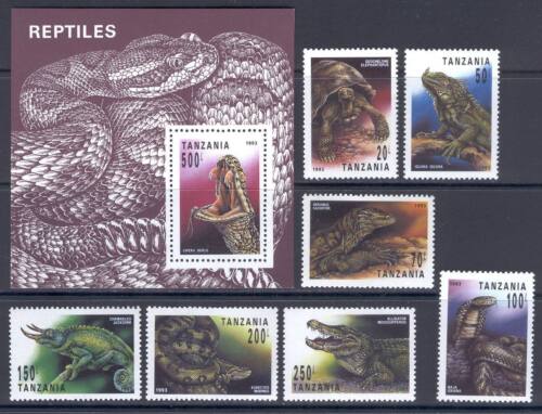 Fauna D11 Reptiles Turtle Snake 7v + Sheet MNH 1993 Tanzania CV 12 eur - Picture 1 of 1