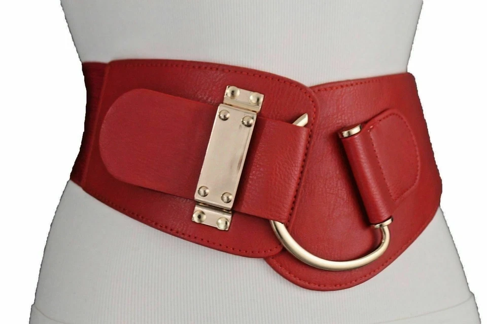 Mujeres Cintura Elástica Tela Roja Ancha Fabulosa Sexy Cinturón Gancho Hebilla Talla S M Foto 4 de 4