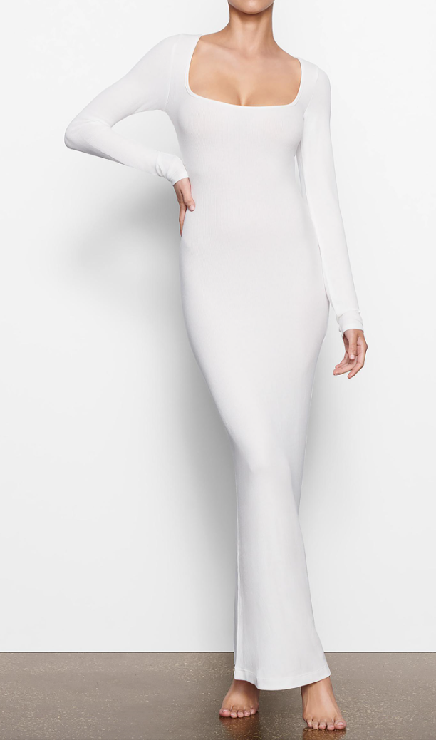 Skims Women's Soft Lounge Ribbed Long Sleeve Dress Marble White Size XL NWT  | eBay