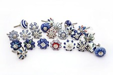 Set of 25 Blue and White Hand Painted Ceramic Pumpkin knobs Cabinet Drawer Ha...