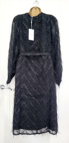 VILA | Midi Wrap Dress | Feather | Size 10 | Party Cocktail XMAS | Black | NEW - Picture 2 of 7