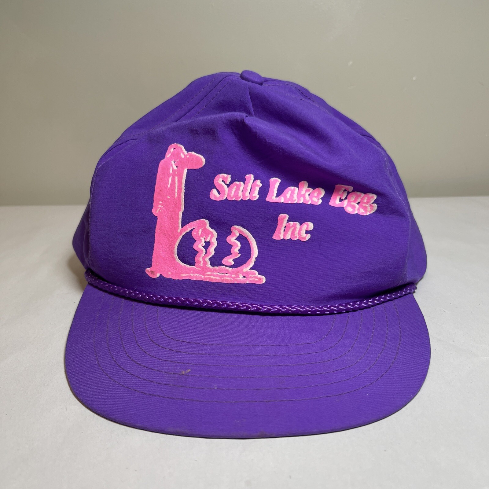 Vintage Flat Bill Salt Lake Egg Inc Snapback Hat Cap Rope Brim Purple Pink