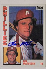 LEN MATUSZEK Phillies Blue Jays Autograph 1984 Topps #275 Signed Card 16G