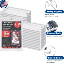 5-50 Pack Magnetic Trading Sports Card Holders 35pt One-Touch Hard UV Protection